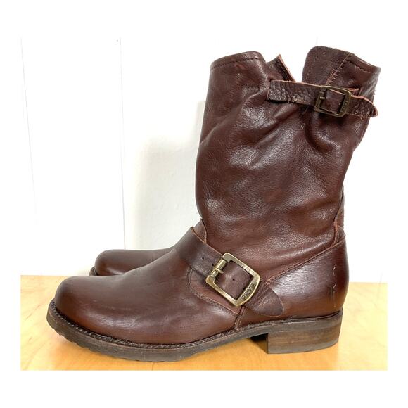Frye Veronica Short Moto Boots Brown Leather Size 8B - Picture 1 of 7
